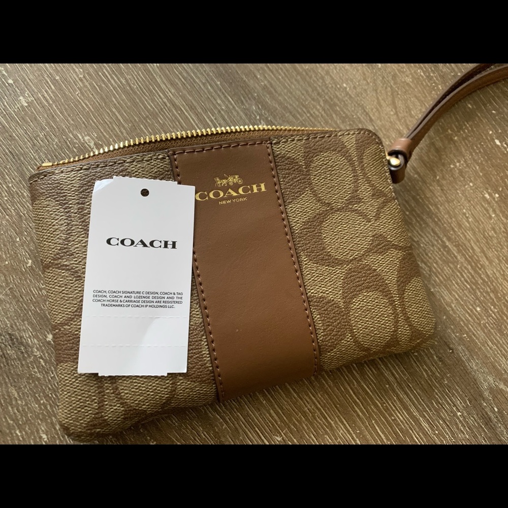 Coach tan and brown wristlet with tag!